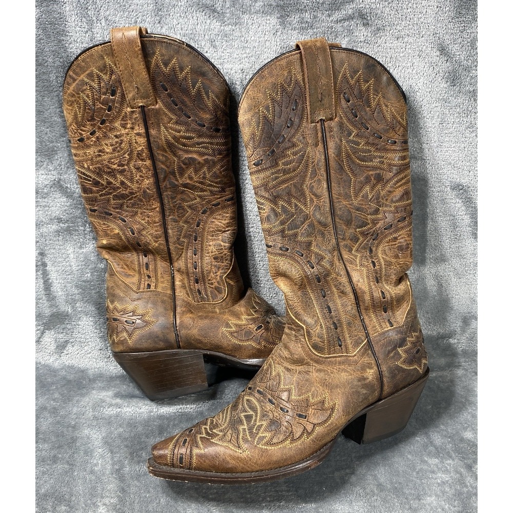 Dan Post Womens Boots Size 7 M Brown Distressed Embroidered Western Ranch Farm